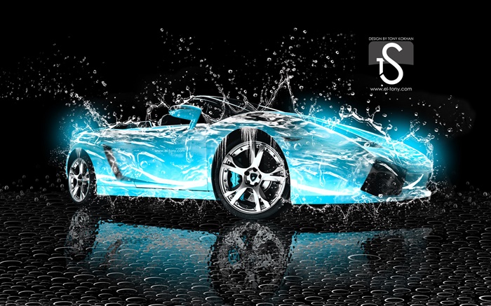 Wasserspritzen Auto, blauen Lamborghini, kreatives Design Hintergrundbilder Bilder