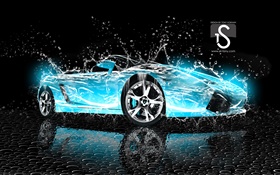 Wasserspritzen Auto, blauen Lamborghini, kreatives Design HD Hintergrundbilder