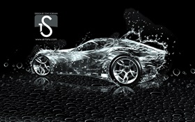 Wasserspritzen Auto, kreatives Design, schwarzer Hintergrund