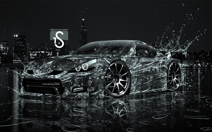 Wasserspritzen Auto, kreatives Design, schwarz Supersportwagen Hintergrundbilder Bilder