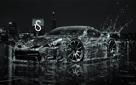 Wasserspritzen Auto, kreatives Design, schwarz Supersportwagen HD Hintergrundbilder