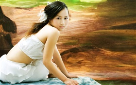 Weißen Kleid Mädchen aus Asien, zurückblicken HD Hintergrundbilder