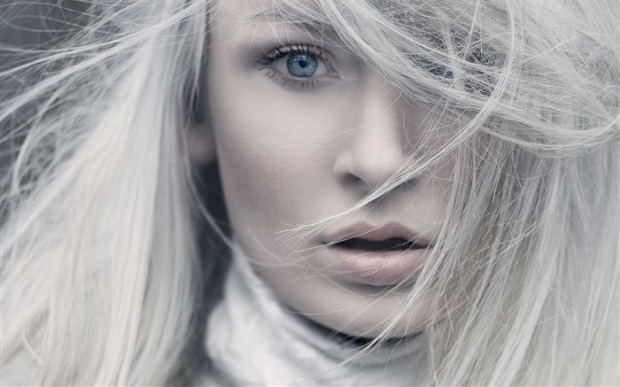 Weiße Haare, blaue Augen, Mädchen Gesicht close-up Hintergrundbilder Bilder