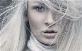 Weiße Haare, blaue Augen, Mädchen Gesicht close-up HD Hintergrundbilder