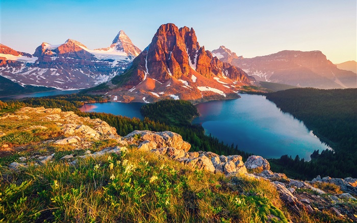 Kanada, Britisch-Kolumbien, See, Berg, Wald, Bäume Hintergrundbilder Bilder