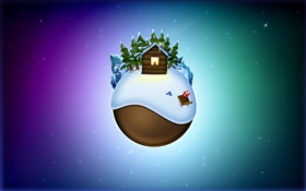 Weihnachten themed Bilder, erde, bäume, haus, schnee, kreativ HD Hintergrundbilder