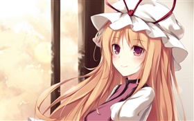 Nettes Anime-Mädchen, lange Haare, Kappe HD Hintergrundbilder