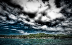 Blauen Wolken, Haus, Meer, Küste HD Hintergrundbilder