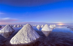 Totes Meer, Sonnenuntergang, Haufen von Salz HD Hintergrundbilder