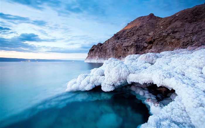 Totes Meer, Küste, Salz, Abenddämmerung Hintergrundbilder Bilder
