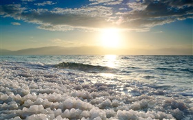Totes Meer, Salz, Sonnenuntergang HD Hintergrundbilder
