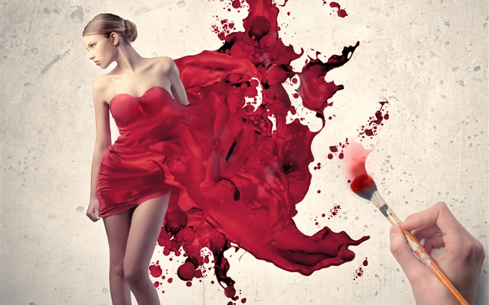 Zeichnen Mädchens roten Kleid, kreative Bilder Hintergrundbilder Bilder