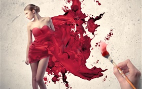 Zeichnen Mädchens roten Kleid, kreative Bilder HD Hintergrundbilder