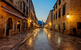 Dubrovnik, Kroatien, Sonnenuntergang, Gehweg, Haus, Lichter HD Hintergrundbilder