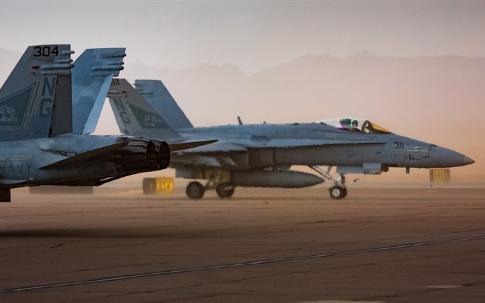 FA-18 Hornet, Flugzeuge, Flughafen, Heißluft Hintergrundbilder Bilder