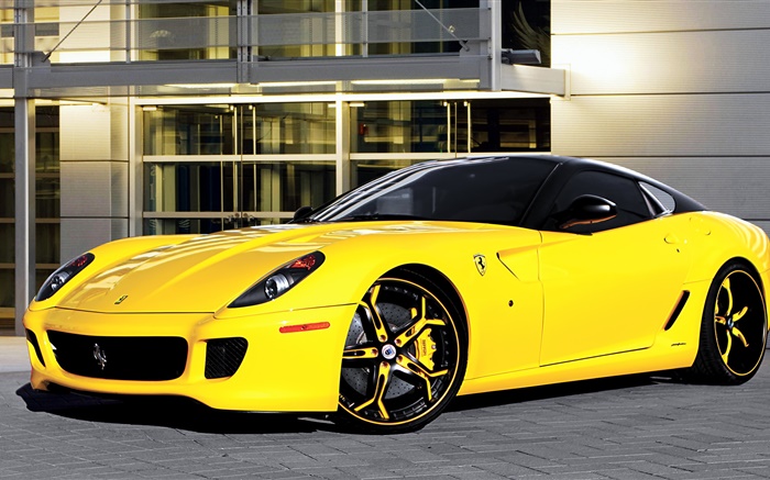 Ferrari 599 gelbe supercar Seitenansicht Hintergrundbilder Bilder