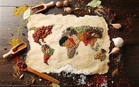 Lebensmittel, Gewürze, Oberfläche, Weltkarte, kreative Bilder HD Hintergrundbilder