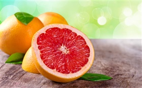 Grapefruit close-up, rot, blätter, orange