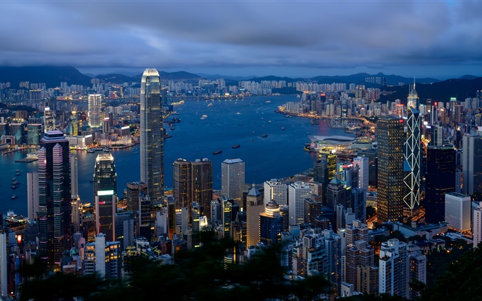 Hongkong, Stadt, Gebäude, bewölkter Himmel, morgens Hintergrundbilder Bilder