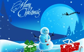Frohe Weihnachten, Kunst, Bilder, schneemann, schnee, Geschenke, Mond HD Hintergrundbilder