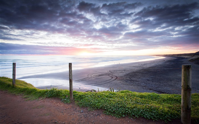 Muriwai Beach, Sonnenuntergang, Auckland, New Zealand Hintergrundbilder Bilder