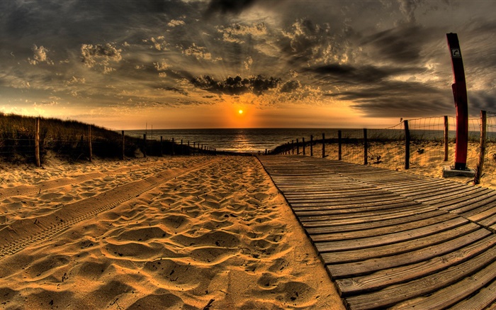 Sand, Strand, Seebrücke, sonnenuntergang, wolken Hintergrundbilder Bilder