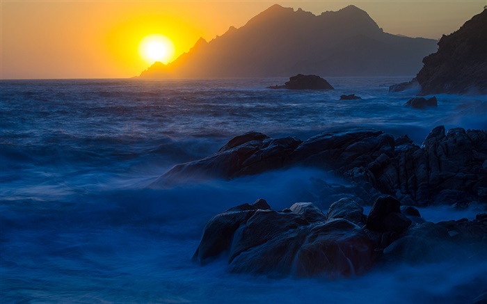 Sonnenuntergang, Bucht, Porto, Korsika, Frankreich Hintergrundbilder Bilder