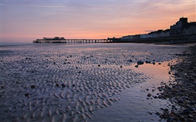 Sonnenuntergang, Pier, Strand, Dämmerung, Hastings, England HD Hintergrundbilder