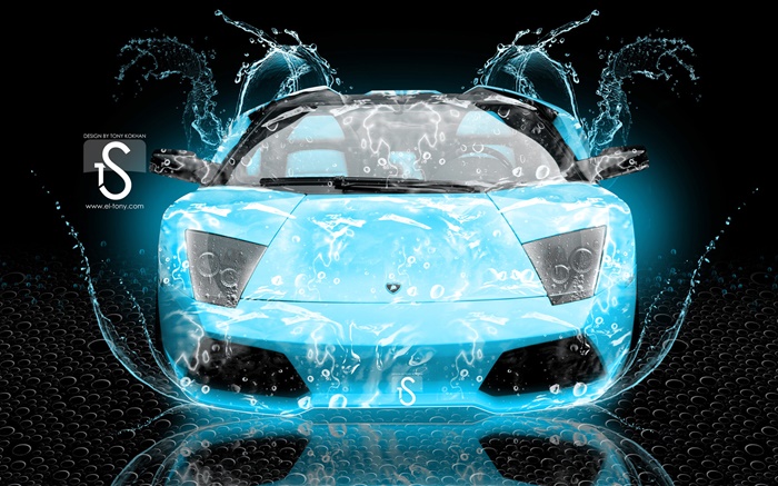 Wasserspritzen Auto, Lamborghini, Vorderansicht, kreatives Design Hintergrundbilder Bilder