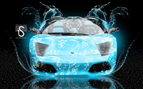 Wasserspritzen Auto, Lamborghini, Vorderansicht, kreatives Design HD Hintergrundbilder