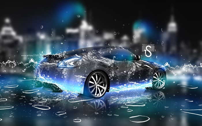 Wasserspritzen Auto, Nissan Rückansicht, kreatives Design Hintergrundbilder Bilder