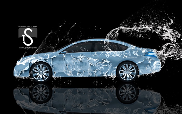 Wasserspritzen Auto, Nissan, Seitenansicht, kreatives Design Hintergrundbilder Bilder