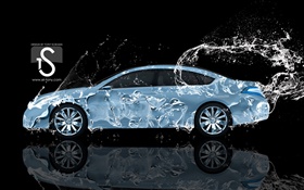 Wasserspritzen Auto, Nissan, Seitenansicht, kreatives Design HD Hintergrundbilder