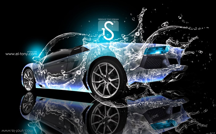Wasserspritzen Auto, kreatives Design, Lamborghini Rückansicht Hintergrundbilder Bilder