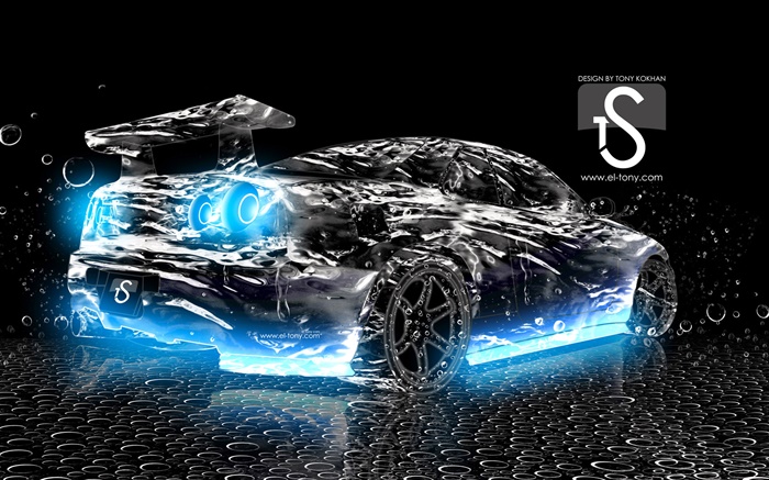 Wasserspritzen Auto, kreatives Design, schwarz Supersportwagen Rückansicht Hintergrundbilder Bilder