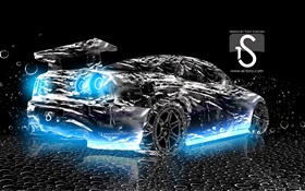 Wasserspritzen Auto, kreatives Design, schwarz Supersportwagen Rückansicht HD Hintergrundbilder
