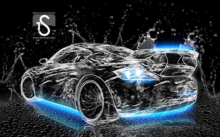 Wasserspritzen Auto, kreatives Design, Rückansicht Hintergrundbilder Bilder