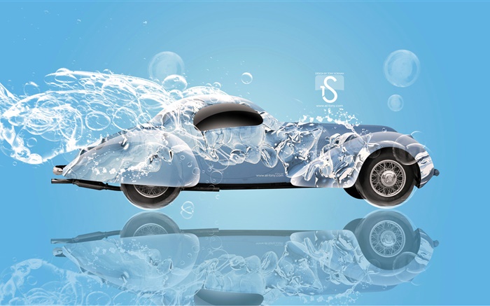 Wasserspritzen Auto, kreatives Design, Retro-Auto Hintergrundbilder Bilder