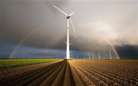 Windmühlen, regenbogen, Feld HD Hintergrundbilder