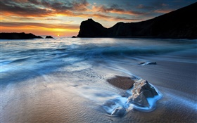 Schöne Küste Landschaft, Sonnenuntergang, Felsen, Meer HD Hintergrundbilder