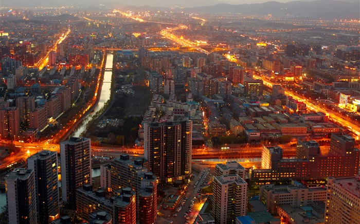 Beijing, China, Mitternacht, Gebäude, Beleuchtung Hintergrundbilder Bilder