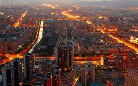 Beijing, China, Mitternacht, Gebäude, Beleuchtung