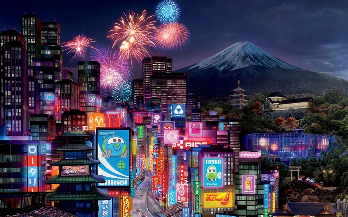 Cars 2, Tokyo Stadt Nacht Hintergrundbilder Bilder