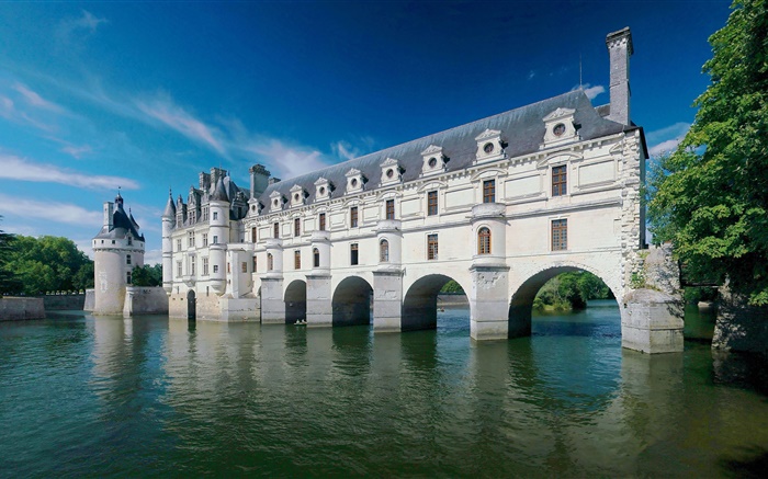 Schloss Chenonceau, Frankreich, Fluss, Sommer Hintergrundbilder Bilder
