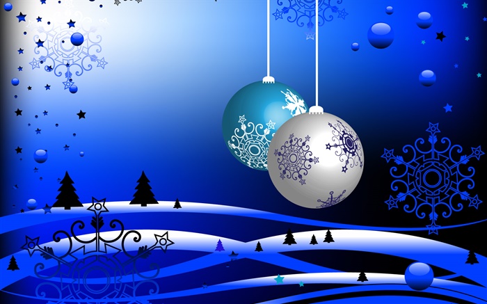 Thema Weihnachten, Vektor-Bilder, Bälle, Bäume, Schnee, blau Stil Hintergrundbilder Bilder