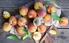 Frisches Obst, Pfirsiche, Messer HD Hintergrundbilder