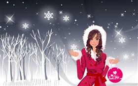 Mädchen im Winter, Vektor-Illustration HD Hintergrundbilder