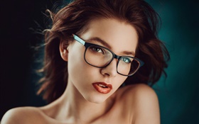 Mädchenportrait, Gläser, Make-up- HD Hintergrundbilder
