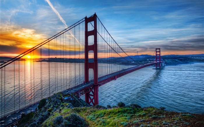 Golden Gate Bridge, San Francisco, Kalifornien, USA, Meer, Himmel, Sonnenuntergang Hintergrundbilder Bilder