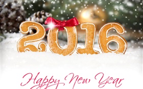 Frohes Neues Jahr 2016, Kekse, weißen Schnee HD Hintergrundbilder